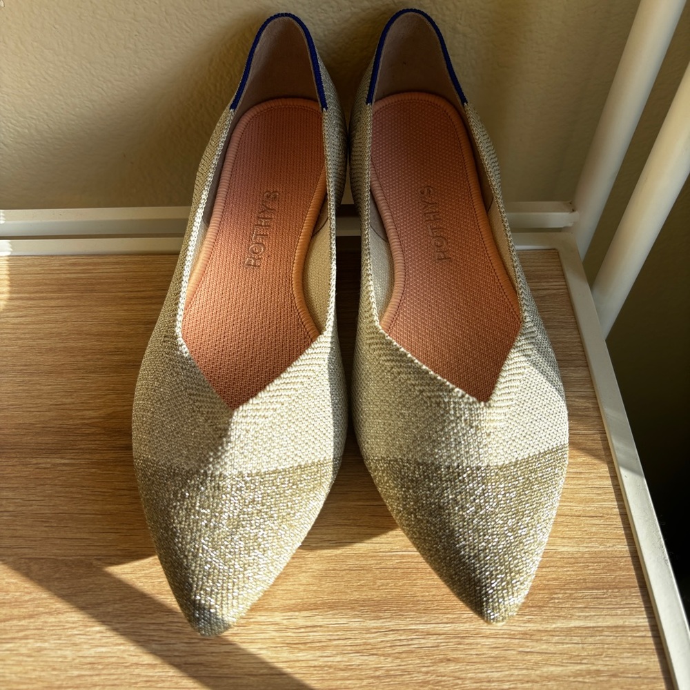 Rothy's Shimmery Gold-Tan Pointed Toe Flats